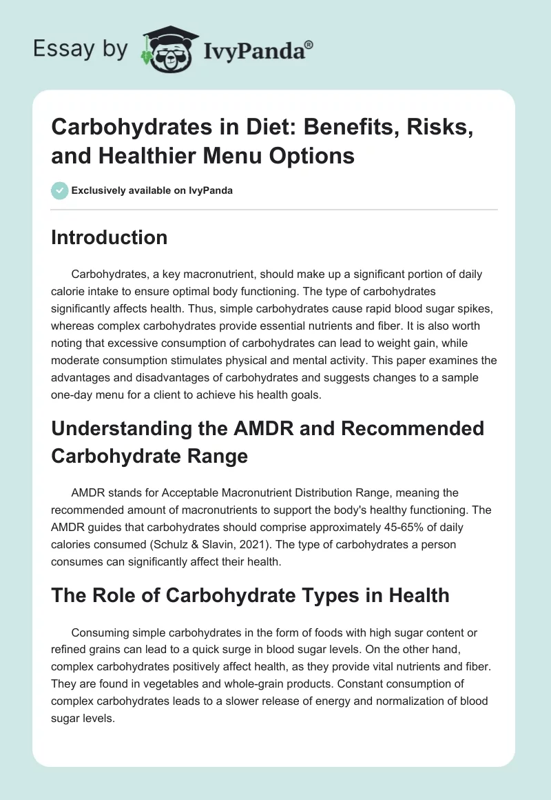 Carbohydrates in Diet: Benefits, Risks, and Healthier Menu Options. Page 1