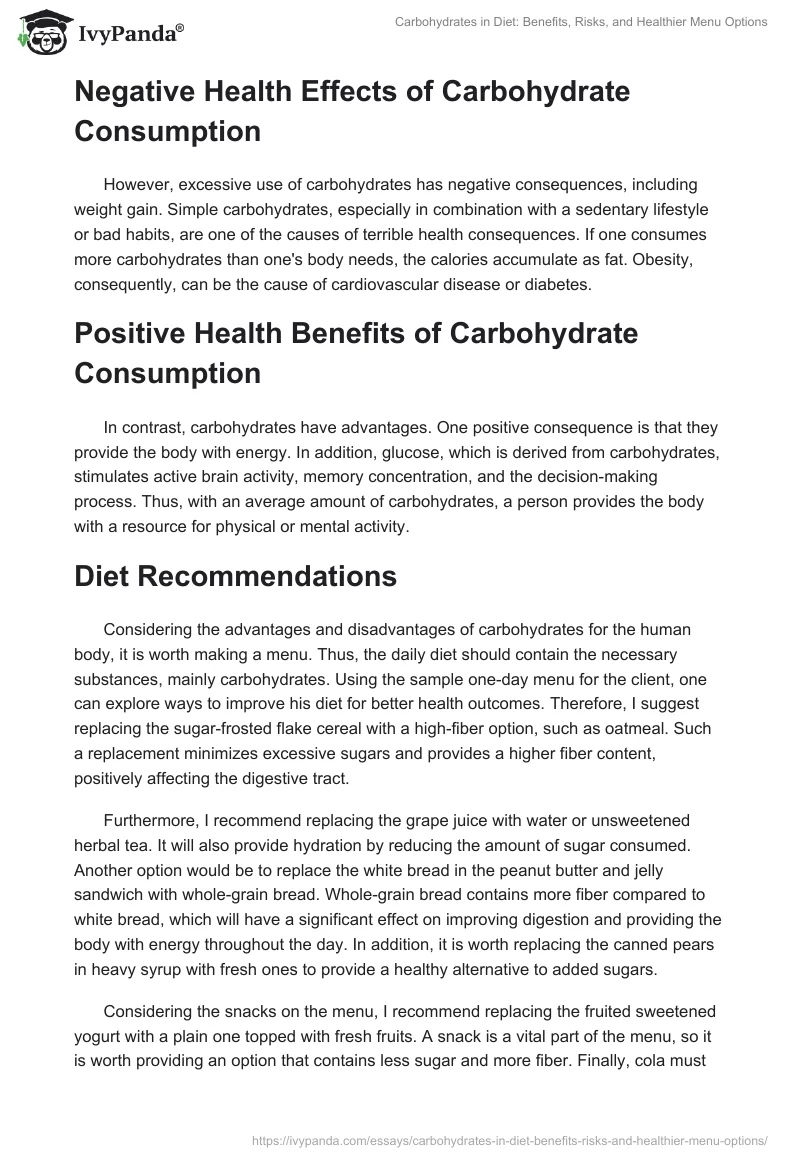 Carbohydrates in Diet: Benefits, Risks, and Healthier Menu Options. Page 2