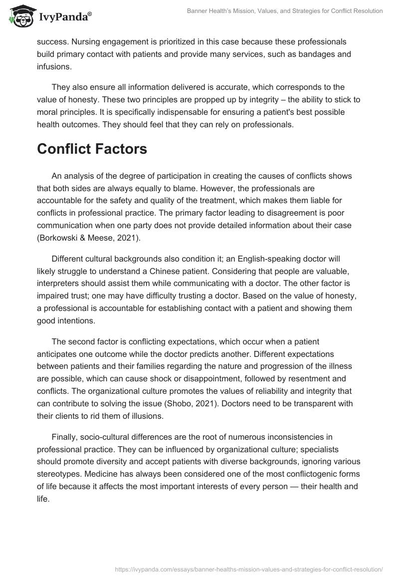 Banner Health’s Mission, Values, and Strategies for Conflict Resolution. Page 2