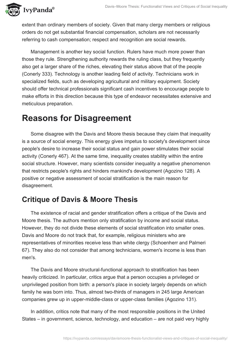 Davis–Moore Thesis: Functionalist Views and Critiques of Social Inequality. Page 2