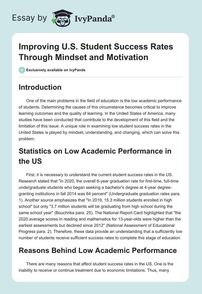 Improving U.S. Student Success Rates Through Mindset and Motivation. Page 1