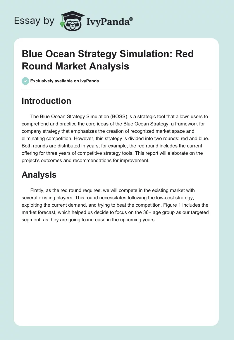 Blue Ocean Strategy Simulation: Red Round Market Analysis. Page 1