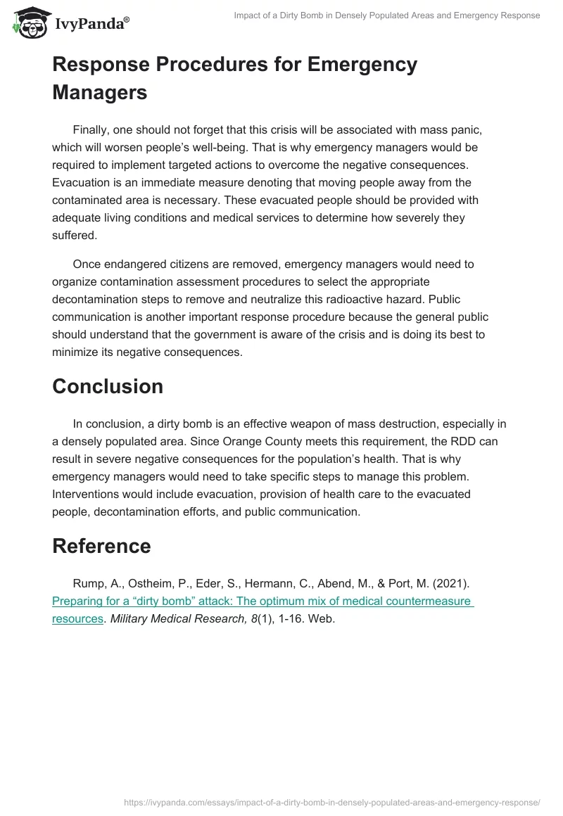 Impact of a Dirty Bomb in Densely Populated Areas and Emergency Response. Page 2