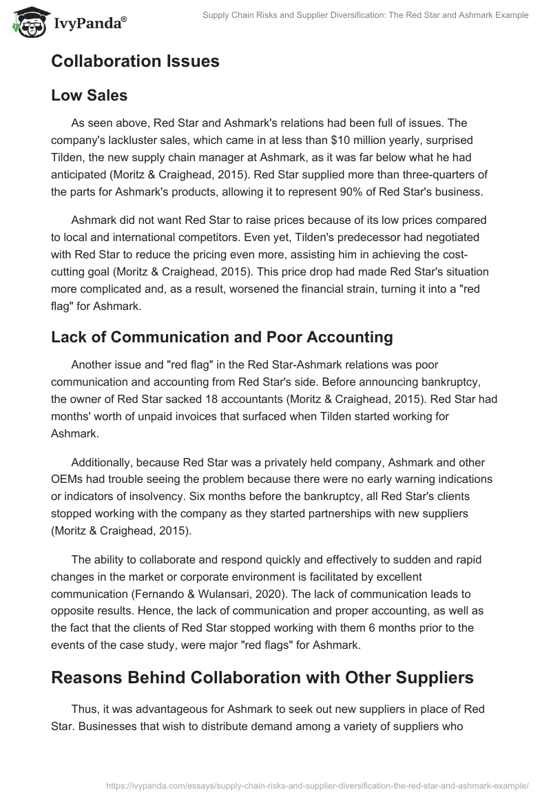 Supply Chain Risks and Supplier Diversification: The Red Star and Ashmark Example. Page 2