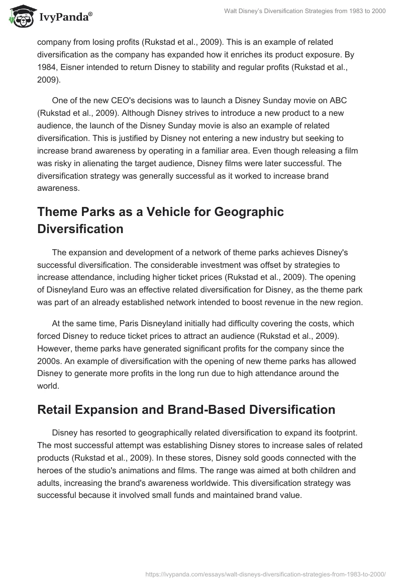 Walt Disney’s Diversification Strategies from 1983 to 2000. Page 2