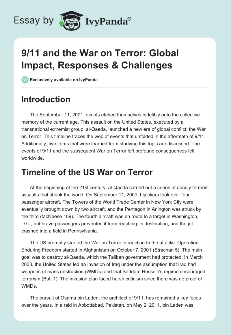 9/11 and the War on Terror: Global Impact, Responses & Challenges. Page 1