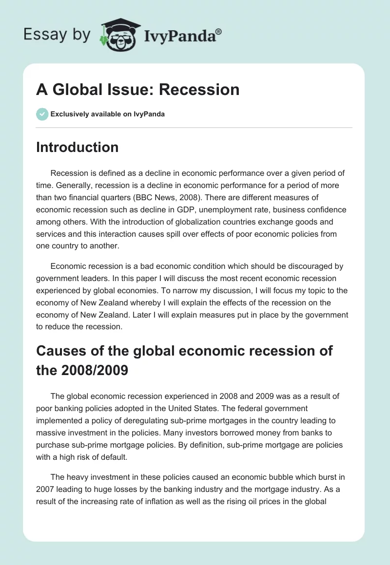 A Global Issue: Recession. Page 1