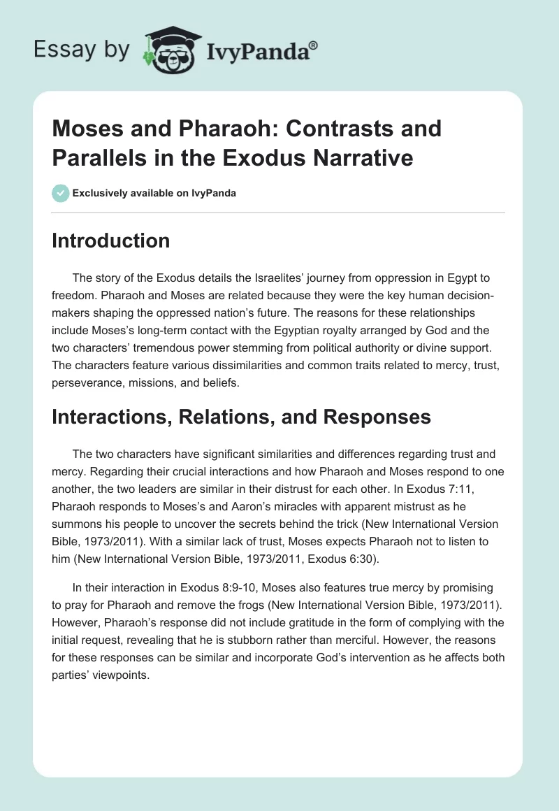 Moses and Pharaoh: Contrasts and Parallels in the Exodus Narrative. Page 1