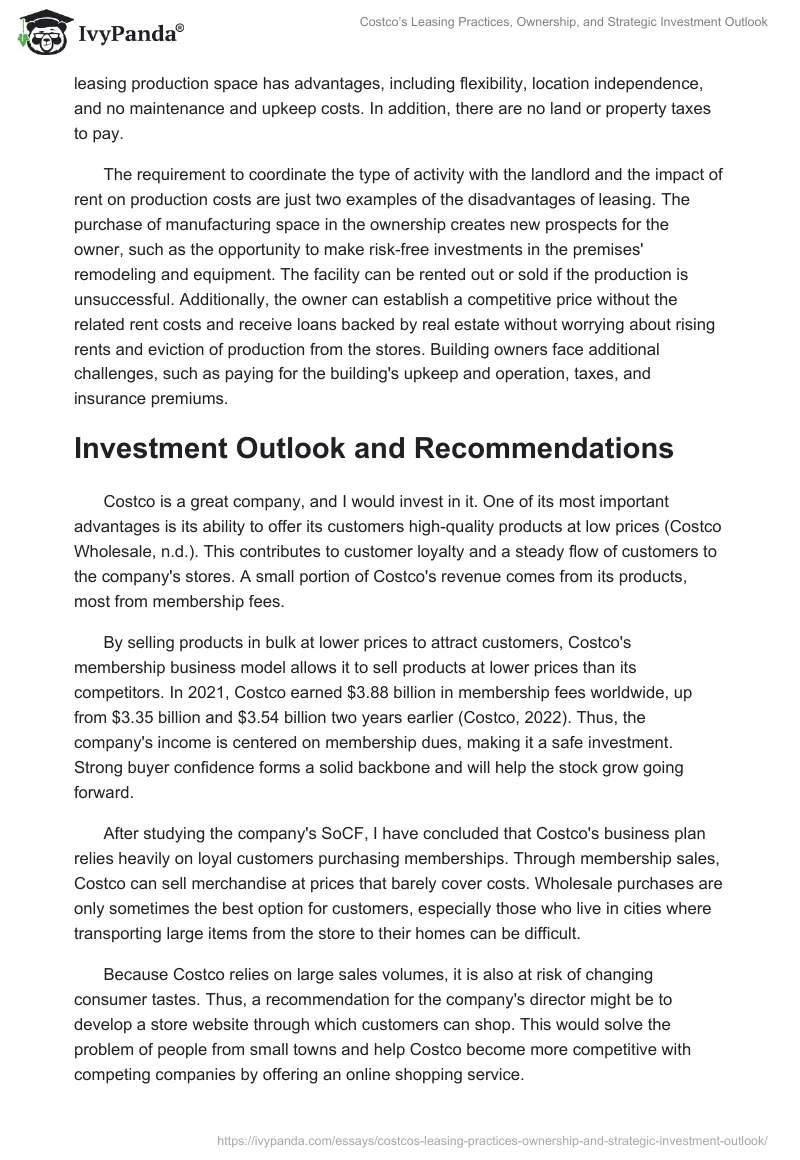 Costco’s Leasing Practices, Ownership, and Strategic Investment Outlook. Page 2
