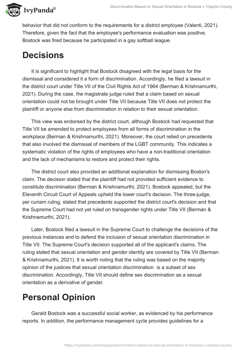 Discrimination Based on Sexual Orientation in Bostock v. Clayton County. Page 2