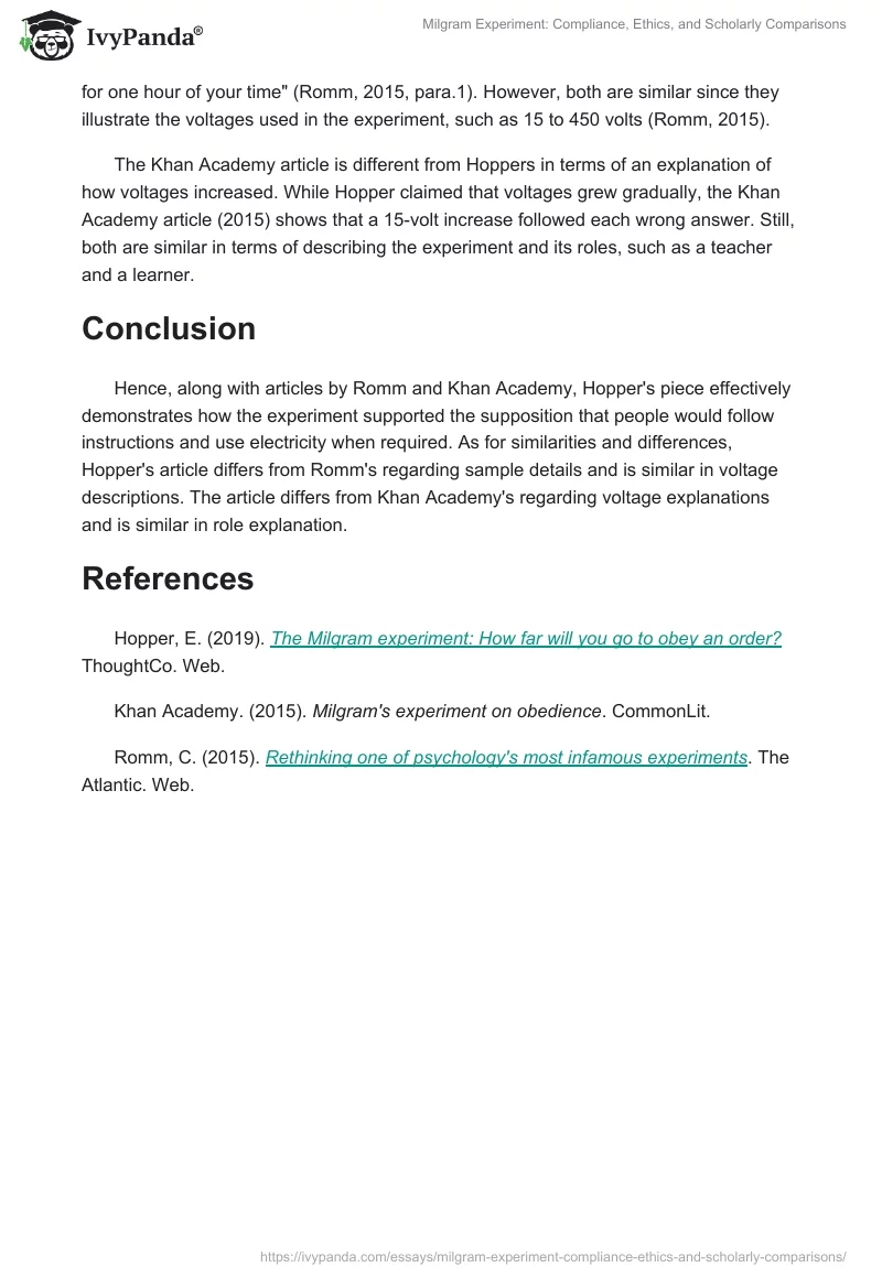 Milgram Experiment: Compliance, Ethics, and Scholarly Comparisons. Page 2