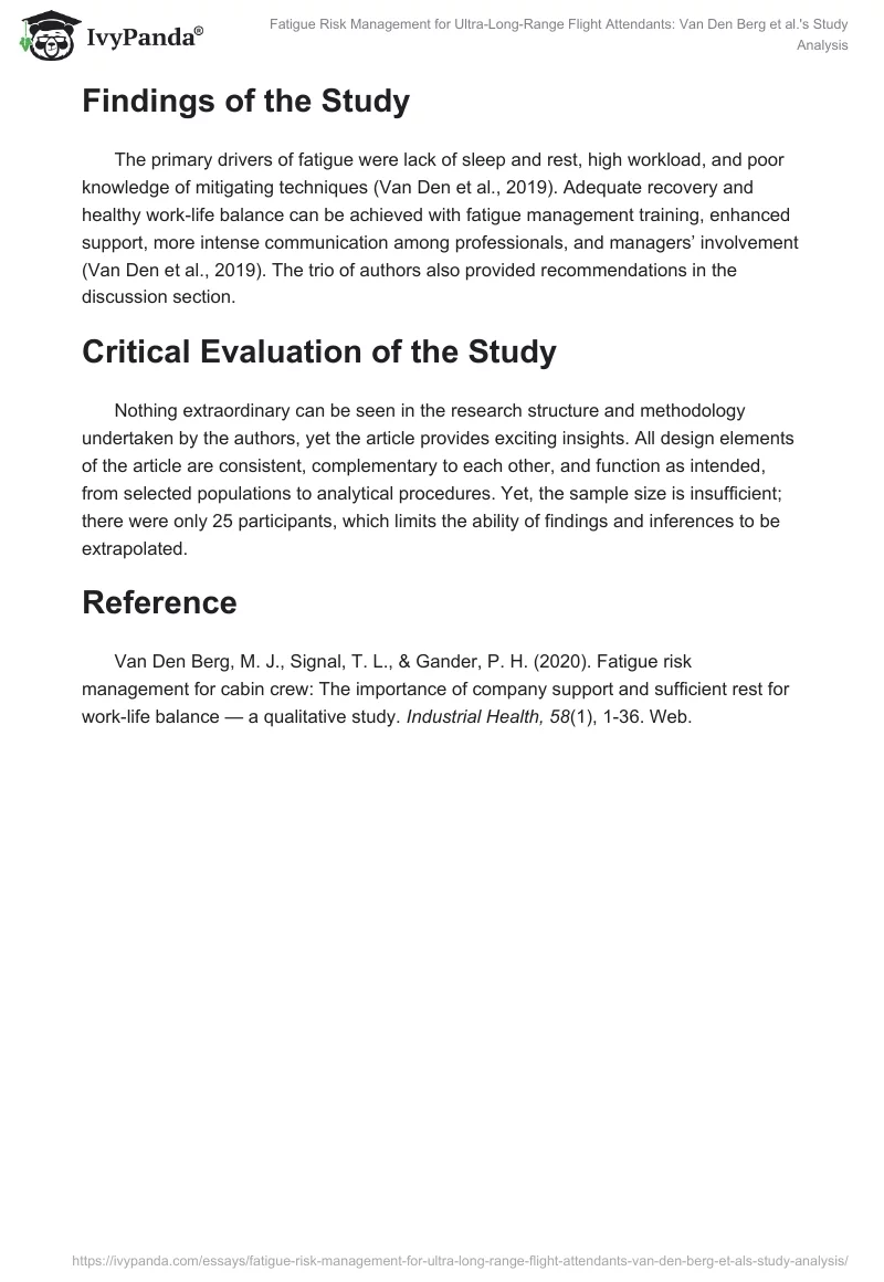 Fatigue Risk Management for Ultra-Long-Range Flight Attendants: Van Den Berg et al.'s Study Analysis. Page 2