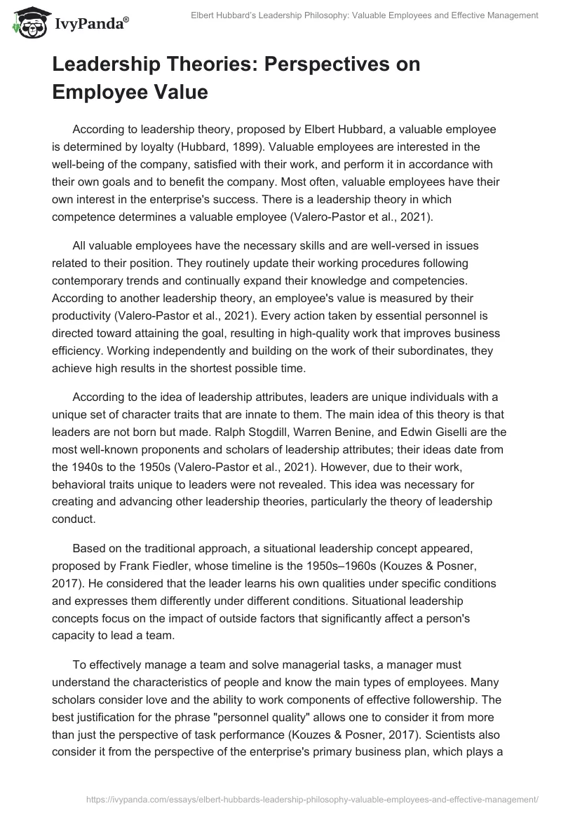 Elbert Hubbard’s Leadership Philosophy: Valuable Employees and Effective Management. Page 2