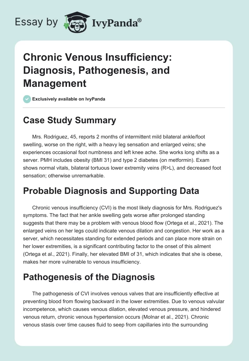 Chronic Venous Insufficiency: Diagnosis, Pathogenesis, and Management. Page 1