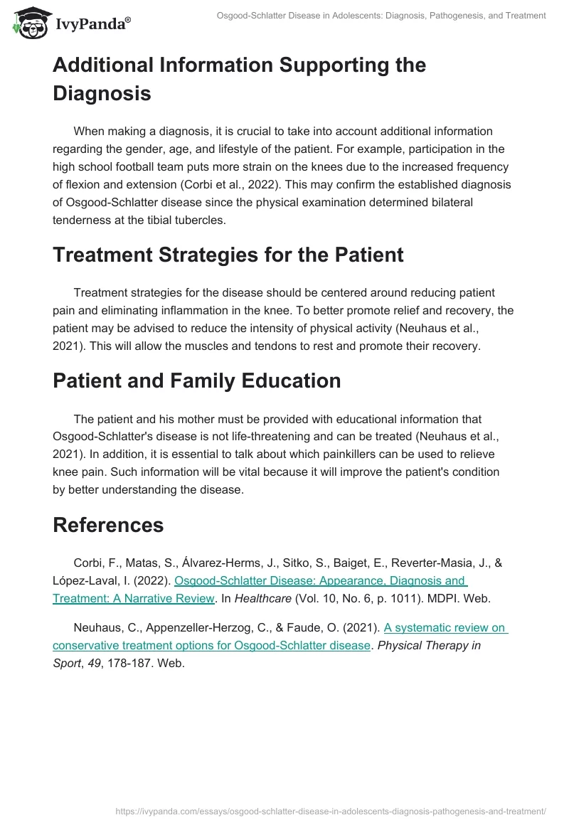 Osgood-Schlatter Disease in Adolescents: Diagnosis, Pathogenesis, and Treatment. Page 2