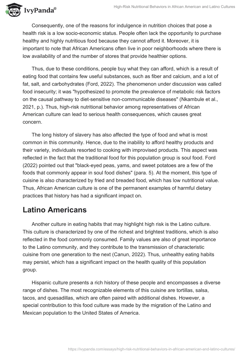 High-Risk Nutritional Behaviors in African American and Latino Cultures. Page 2