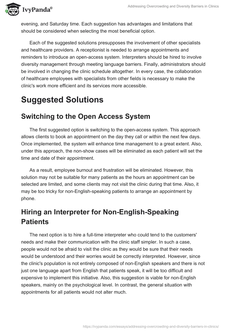 Addressing Overcrowding and Diversity Barriers in Clinics. Page 2