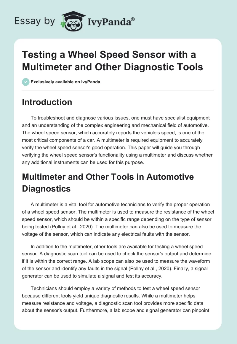 Testing a Wheel Speed Sensor with a Multimeter and Other Diagnostic Tools. Page 1