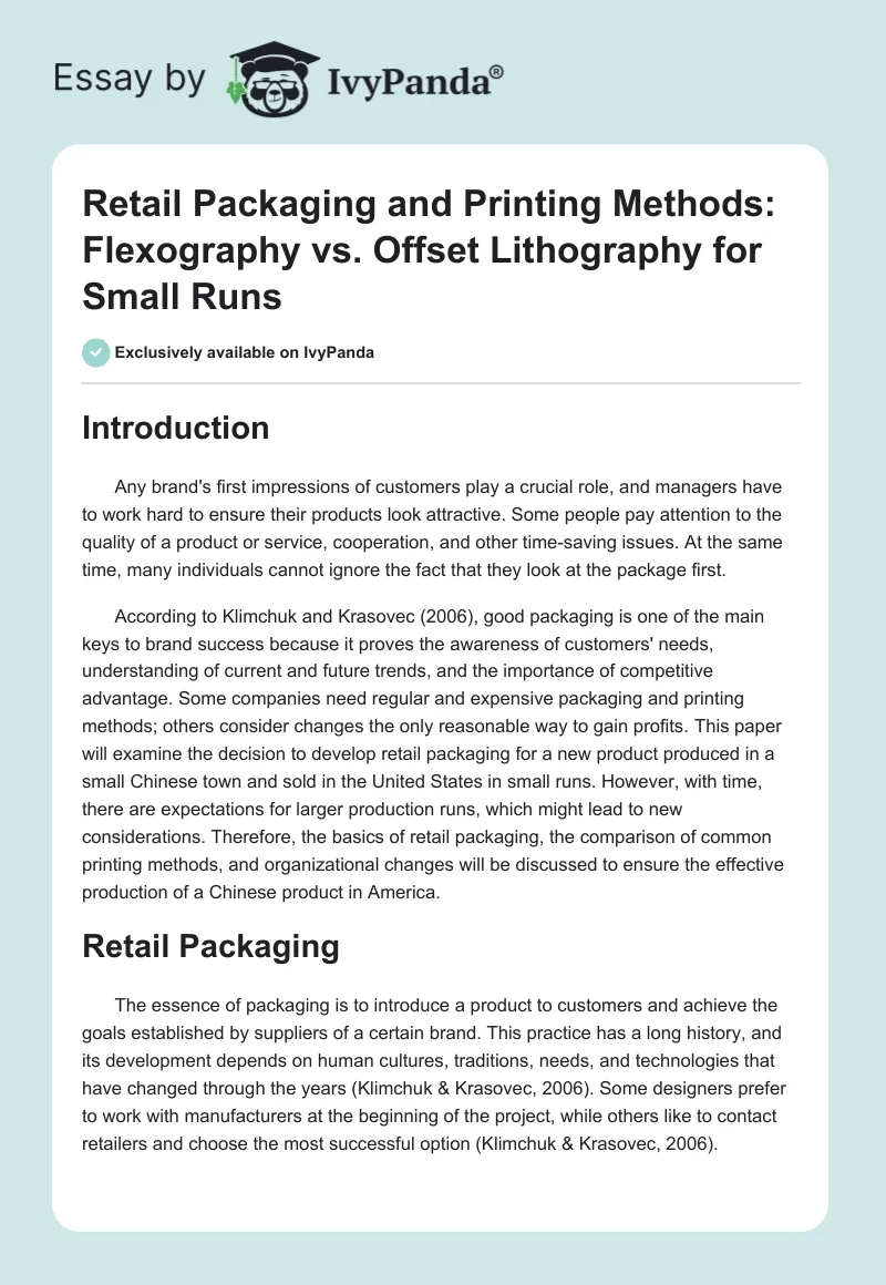 Retail Packaging and Printing Methods: Flexography vs. Offset Lithography for Small Runs. Page 1