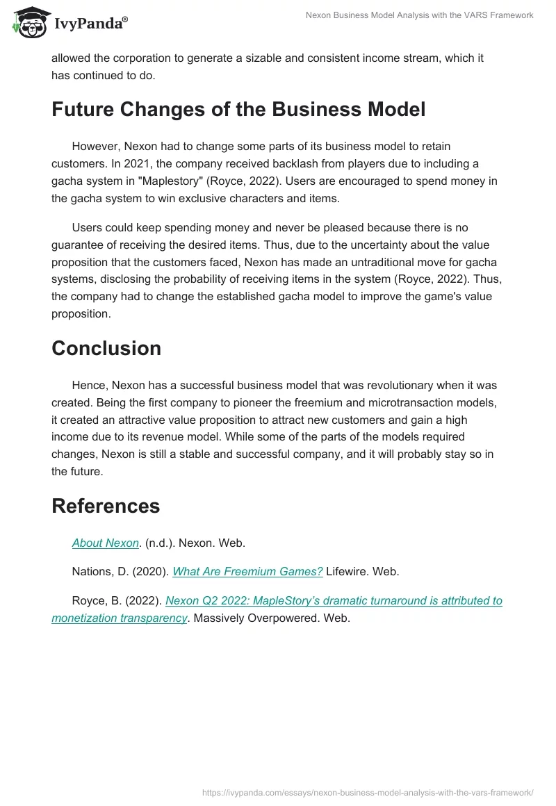 Nexon Business Model Analysis with the VARS Framework. Page 2