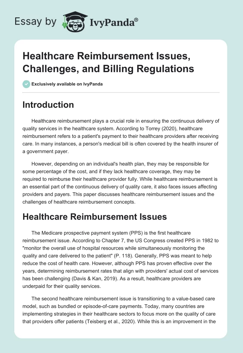 Healthcare Reimbursement Issues, Challenges, and Billing Regulations. Page 1