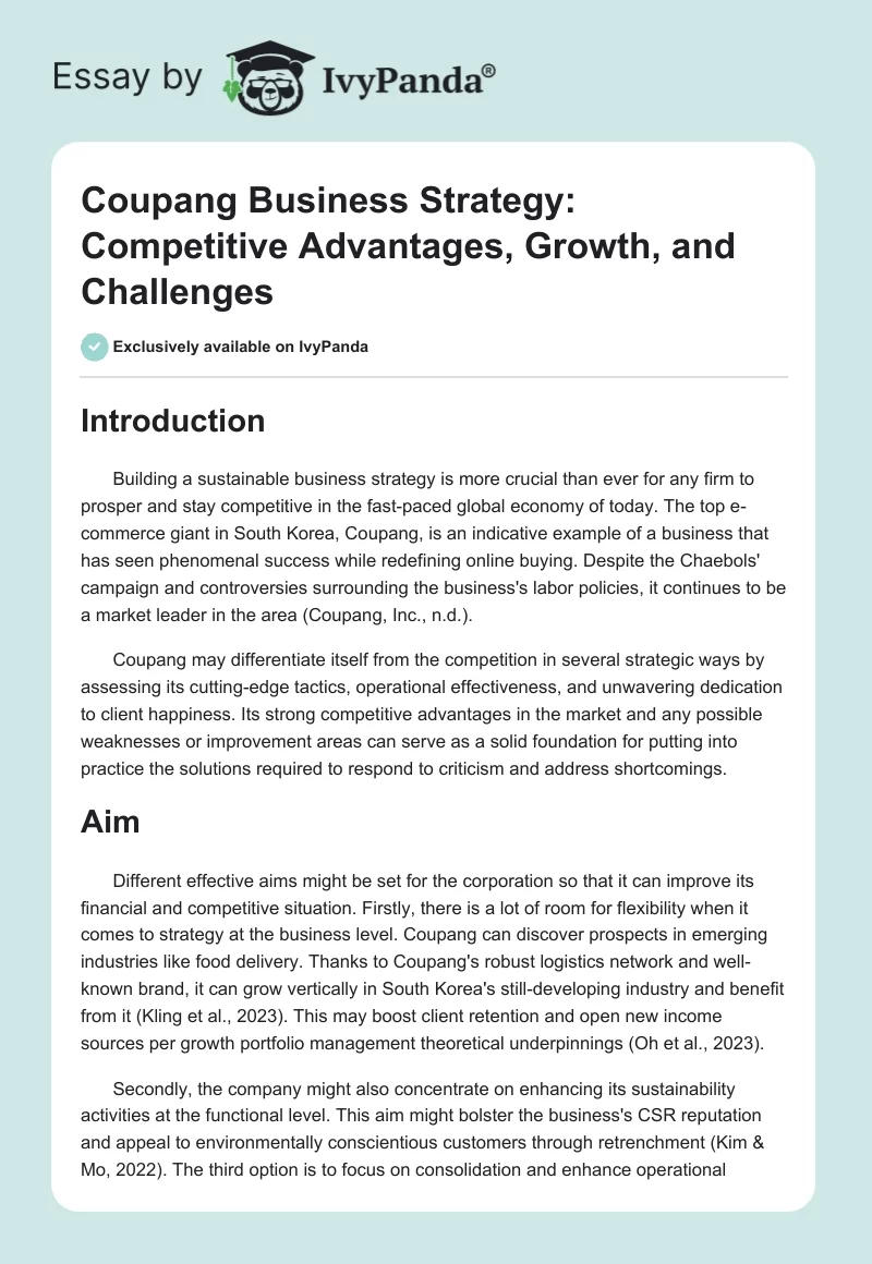 Coupang Business Strategy: Competitive Advantages, Growth, and Challenges. Page 1