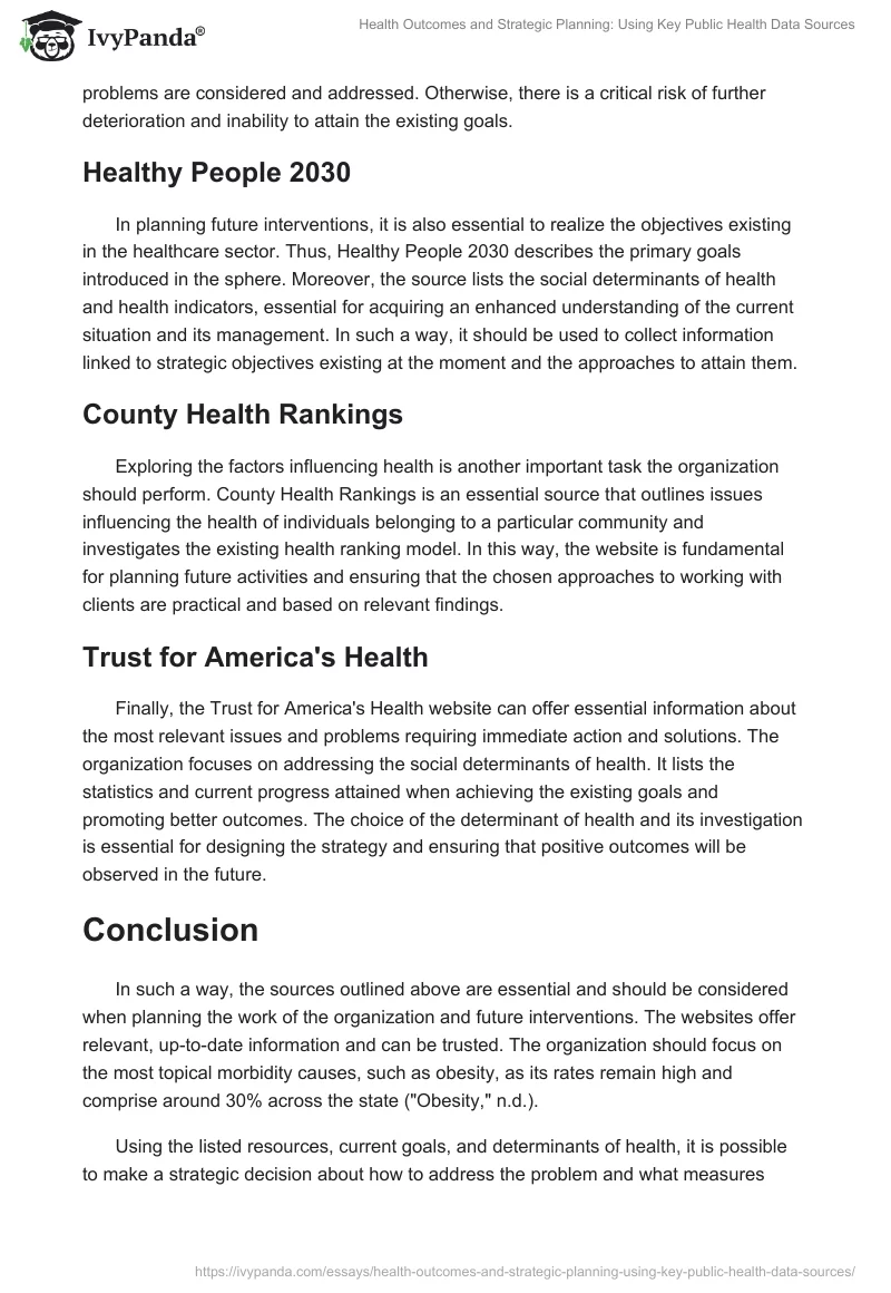 Health Outcomes and Strategic Planning: Using Key Public Health Data Sources. Page 2