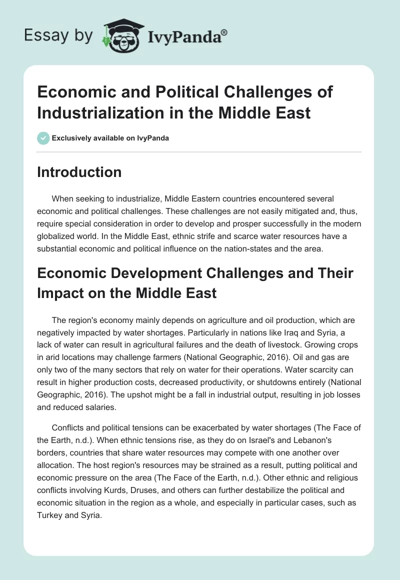 Economic and Political Challenges of Industrialization in the Middle East. Page 1