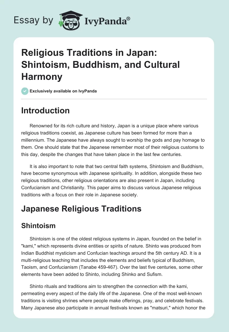 Religious Traditions in Japan: Shintoism, Buddhism, and Cultural Harmony. Page 1