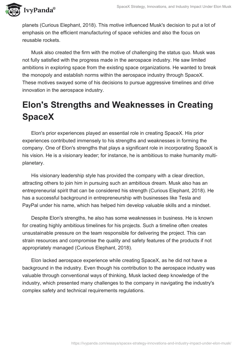 SpaceX Strategy, Innovations, and Industry Impact Under Elon Musk. Page 2