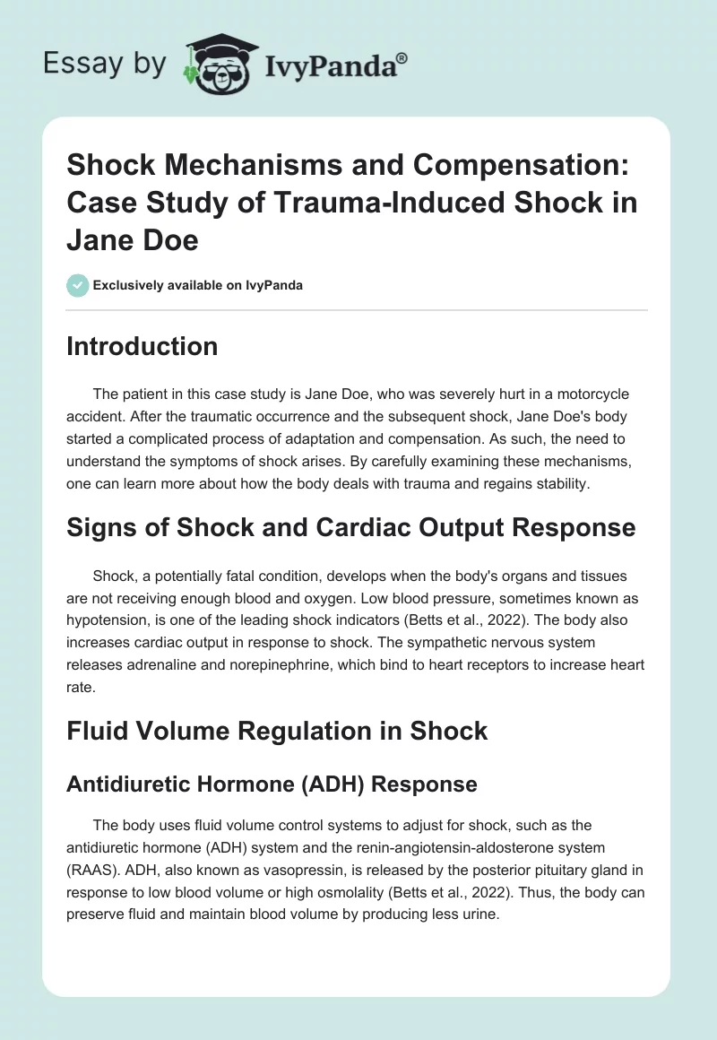 Shock Mechanisms and Compensation: Case Study of Trauma-Induced Shock in Jane Doe. Page 1