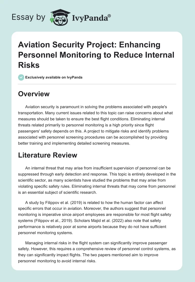 Aviation Security Project: Enhancing Personnel Monitoring to Reduce Internal Risks. Page 1