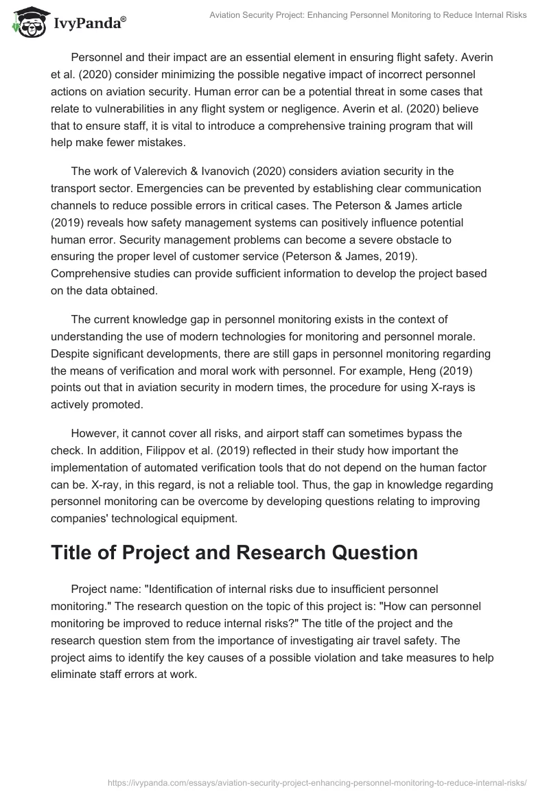 Aviation Security Project: Enhancing Personnel Monitoring to Reduce Internal Risks. Page 2
