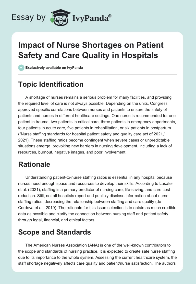 Impact of Nurse Shortages on Patient Safety and Care Quality in Hospitals. Page 1