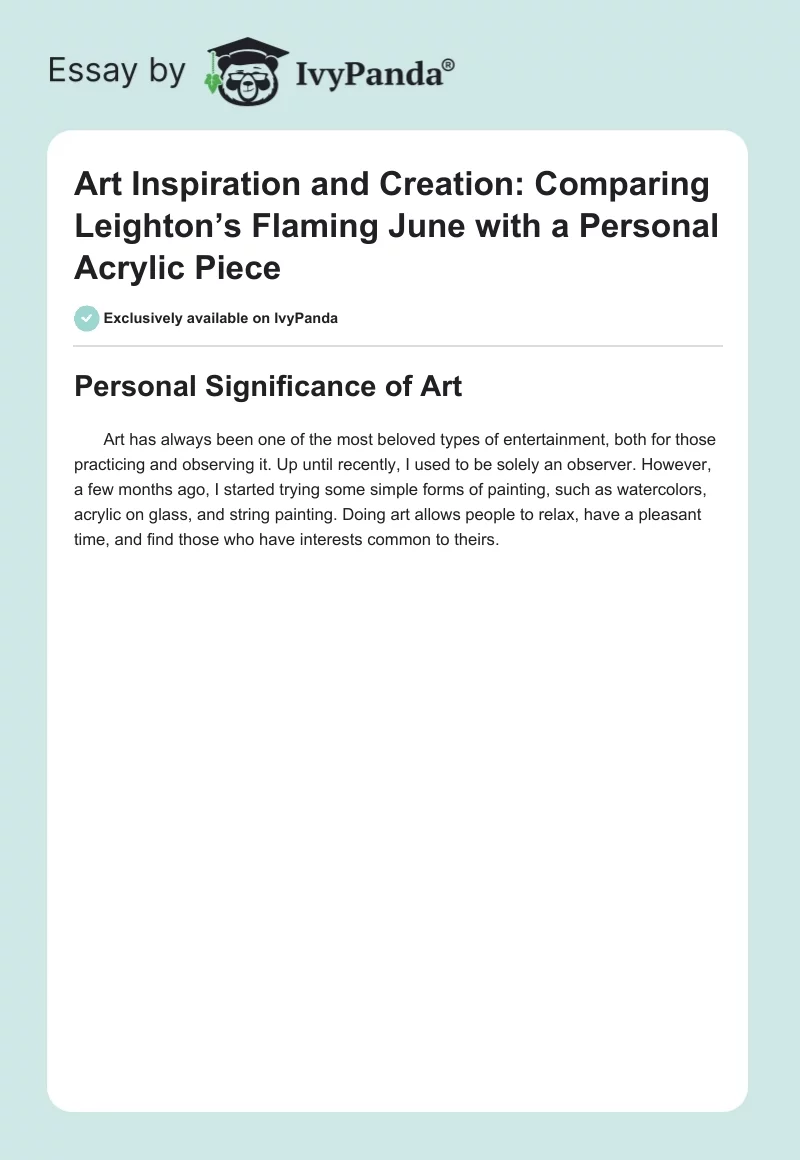 Art Inspiration and Creation: Comparing Leighton’s Flaming June with a Personal Acrylic Piece. Page 1