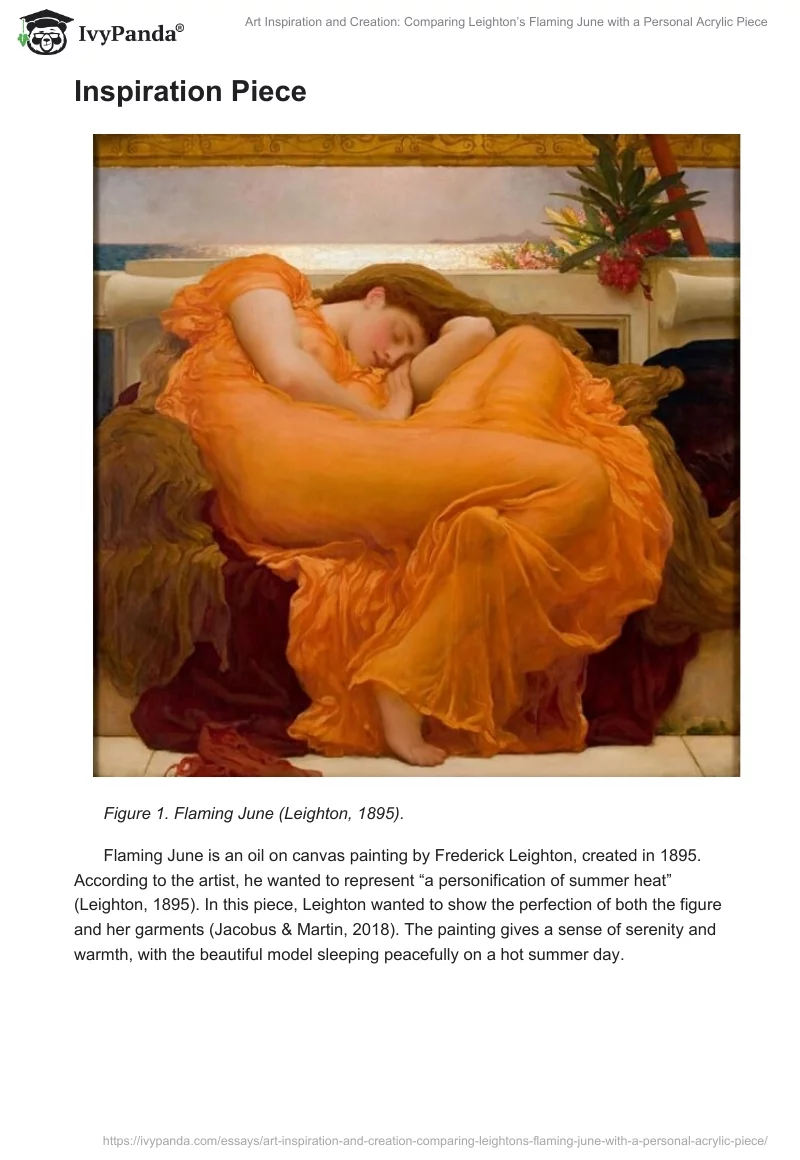 Art Inspiration and Creation: Comparing Leighton’s Flaming June with a Personal Acrylic Piece. Page 2