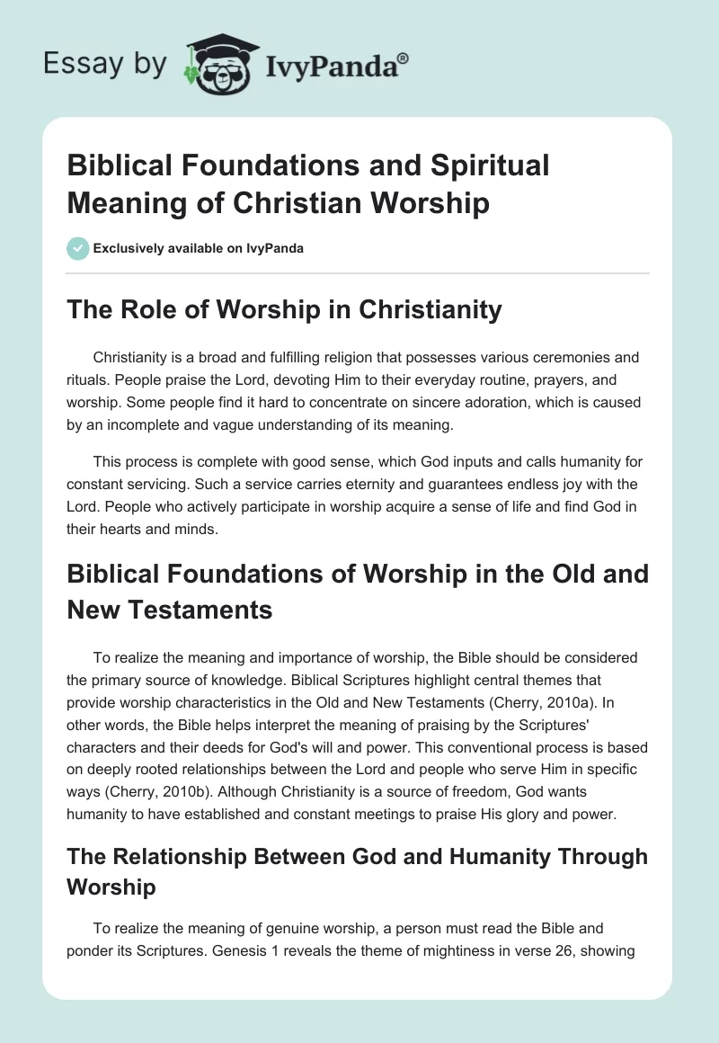 Biblical Foundations and Spiritual Meaning of Christian Worship. Page 1