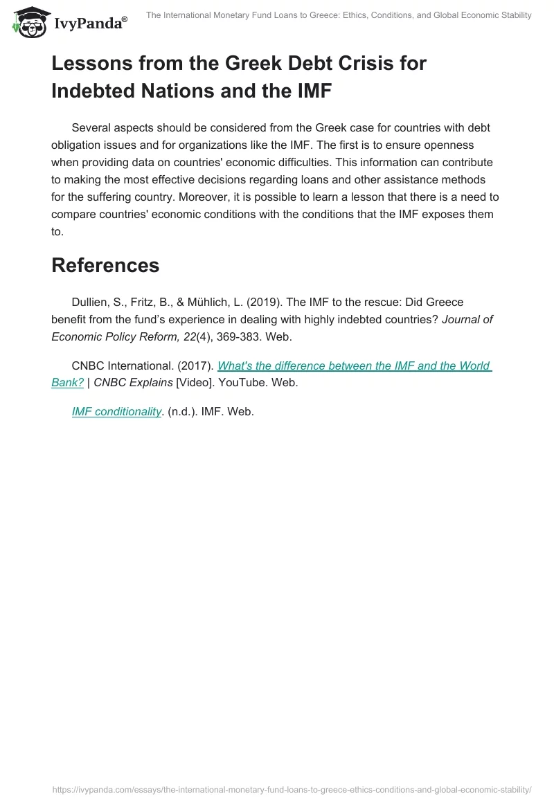 The International Monetary Fund Loans to Greece: Ethics, Conditions, and Global Economic Stability. Page 2