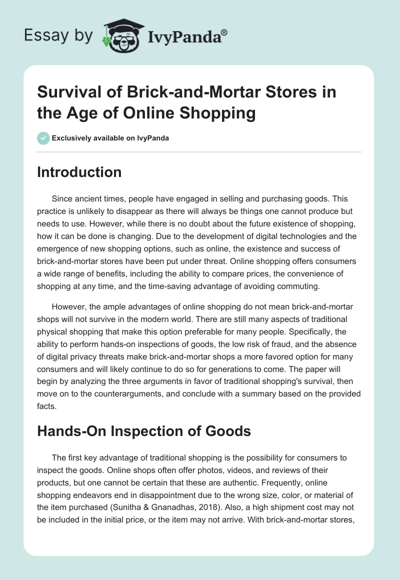 Survival of Brick-and-Mortar Stores in the Age of Online Shopping. Page 1