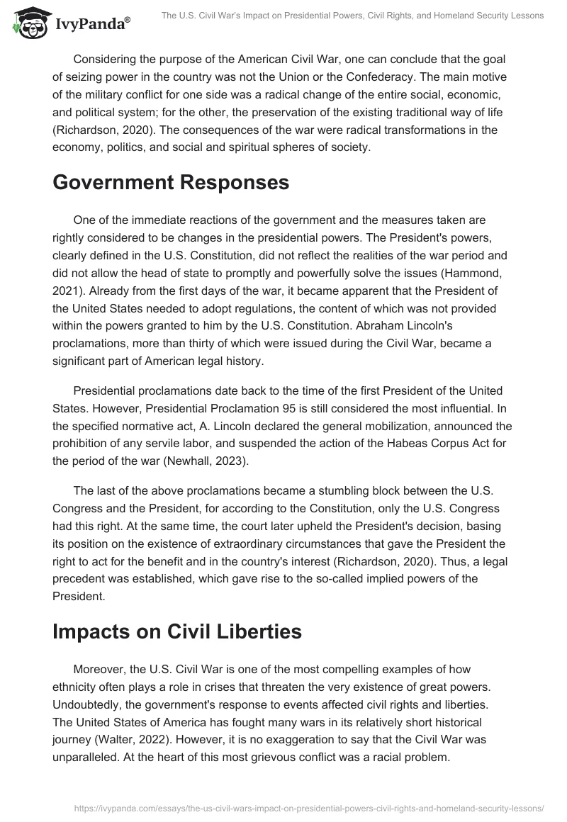 The U.S. Civil War’s Impact on Presidential Powers, Civil Rights, and Homeland Security Lessons. Page 2
