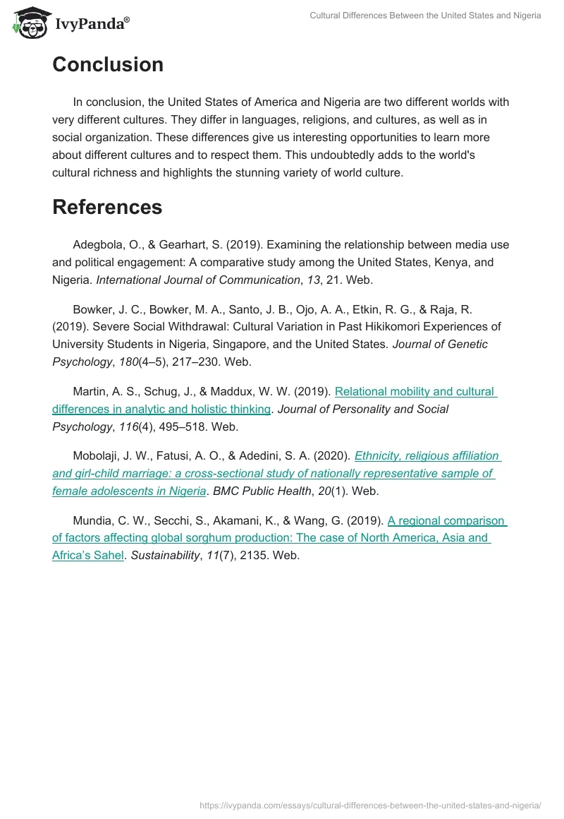 Cultural Differences Between the United States and Nigeria. Page 2