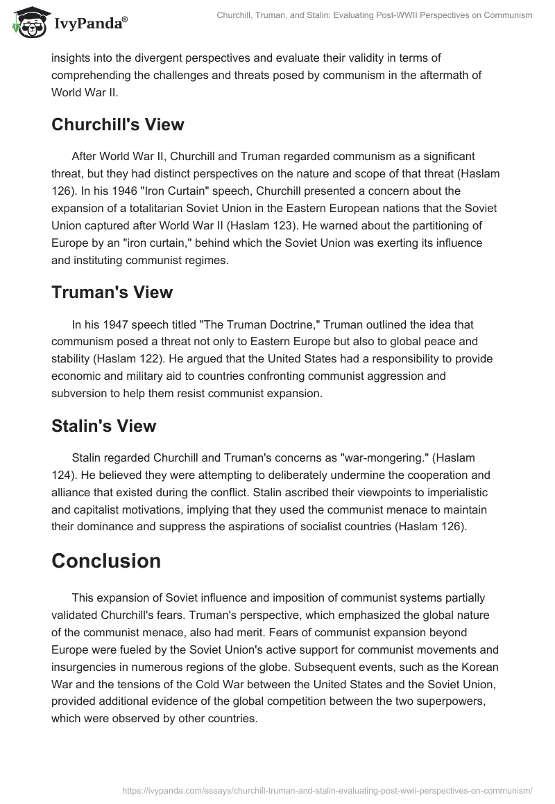 Churchill, Truman, and Stalin: Evaluating Post-WWII Perspectives on Communism. Page 2
