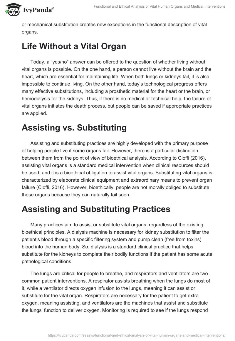 Functional and Ethical Analysis of Vital Human Organs and Medical Interventions. Page 2