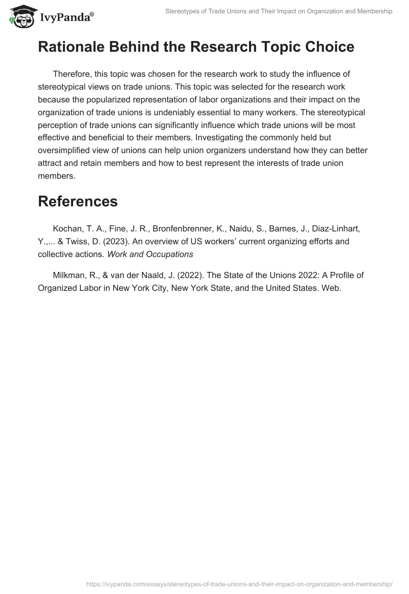 Stereotypes of Trade Unions and Their Impact on Organization and Membership. Page 2
