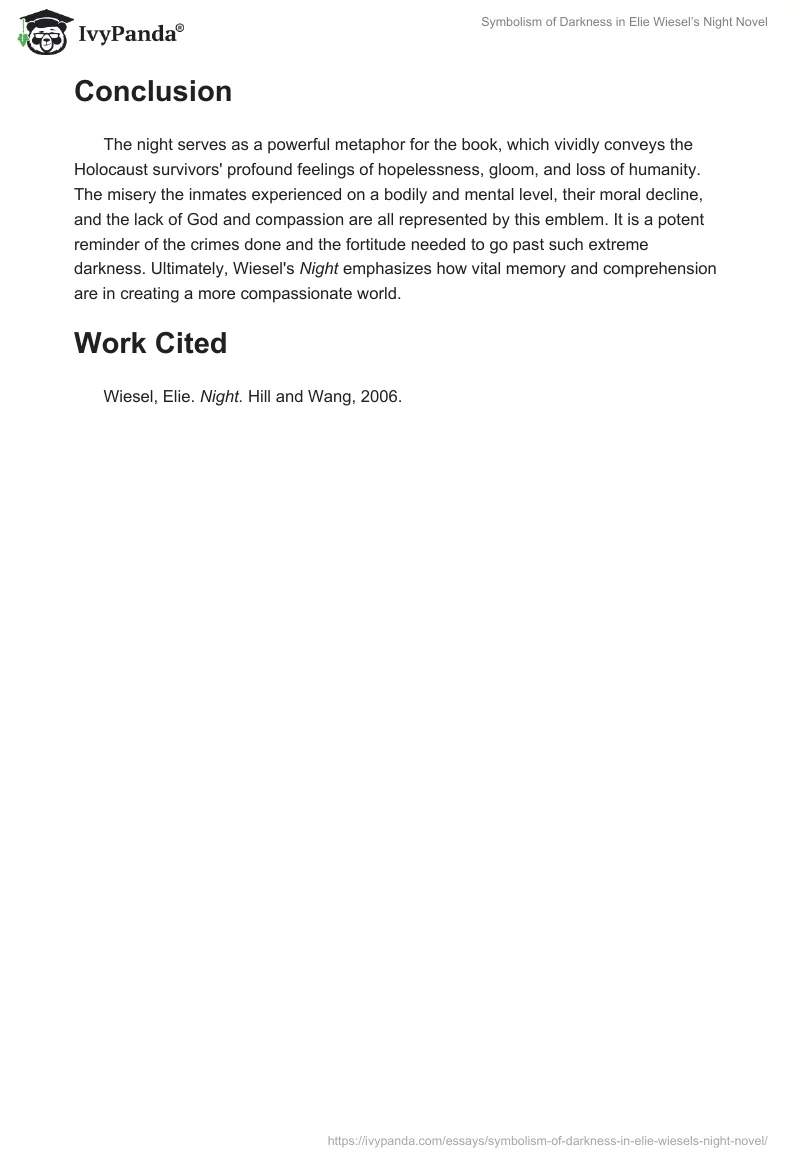 Symbolism of Darkness in Elie Wiesel’s Night Novel. Page 2