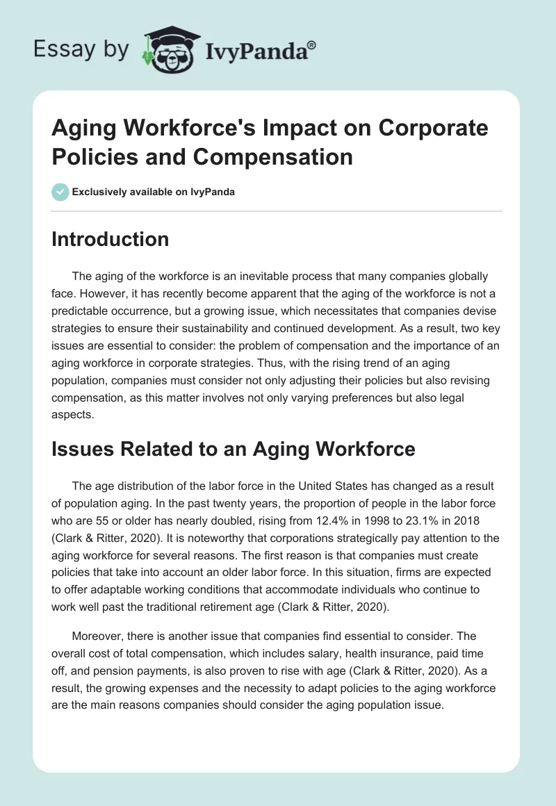 Aging Workforce's Impact on Corporate Policies and Compensation. Page 1