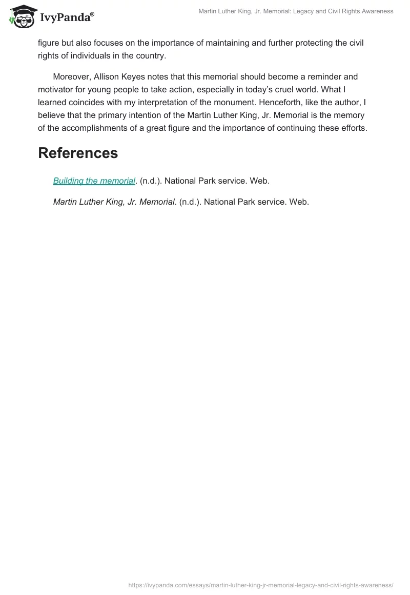 Martin Luther King, Jr. Memorial: Legacy and Civil Rights Awareness. Page 2