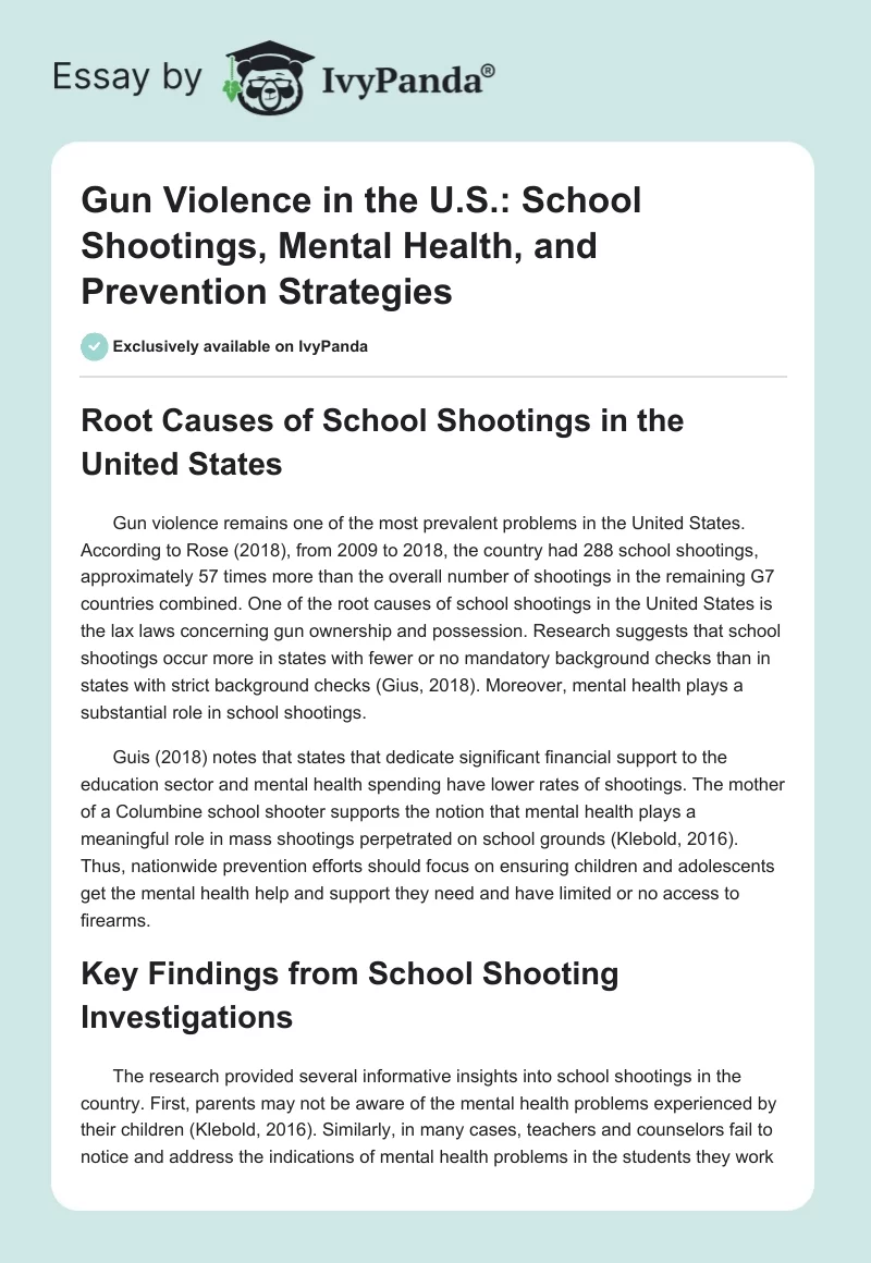 Gun Violence in the U.S.: School Shootings, Mental Health, and Prevention Strategies. Page 1