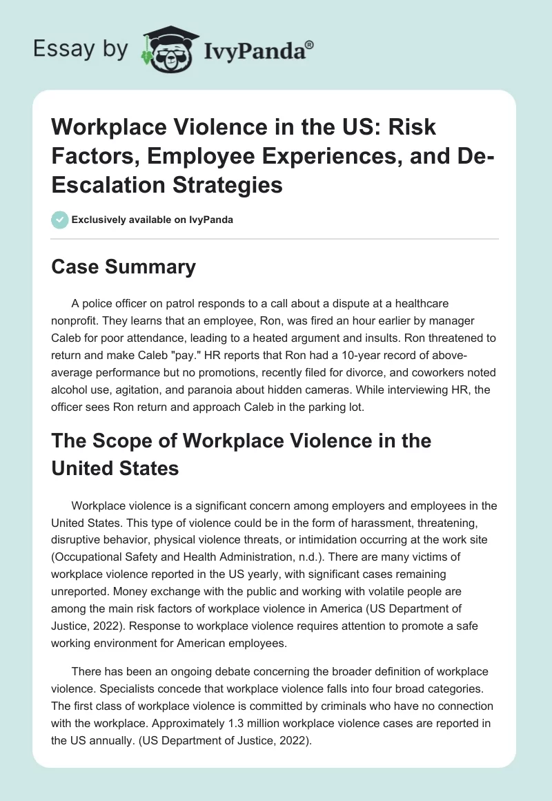 Workplace Violence in the US: Risk Factors, Employee Experiences, and De-Escalation Strategies. Page 1