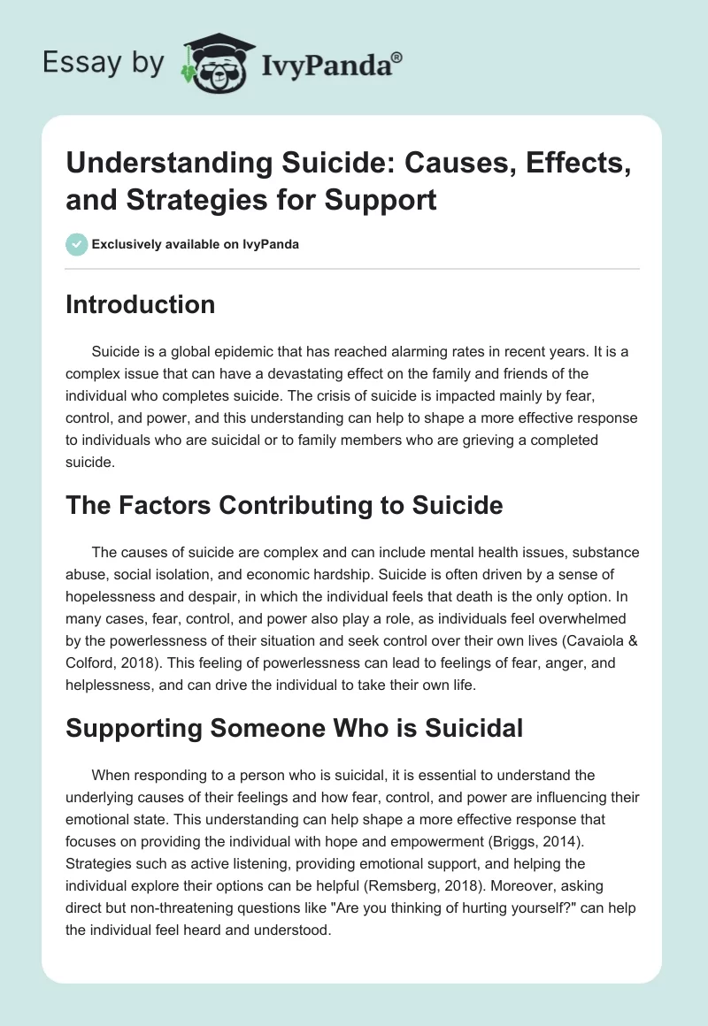 Understanding Suicide: Causes, Effects, and Strategies for Support. Page 1